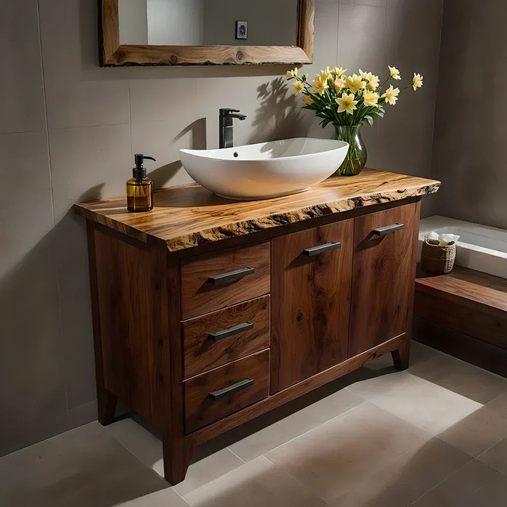 Natural Solid Wood Bathroom Vanity – Rustic Natural Edge Style - Rustiracraft 
