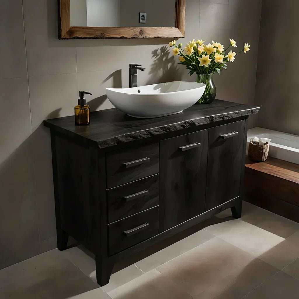 Natural Solid Wood Bathroom Vanity – Rustic Natural Edge Style - Rustiracraft