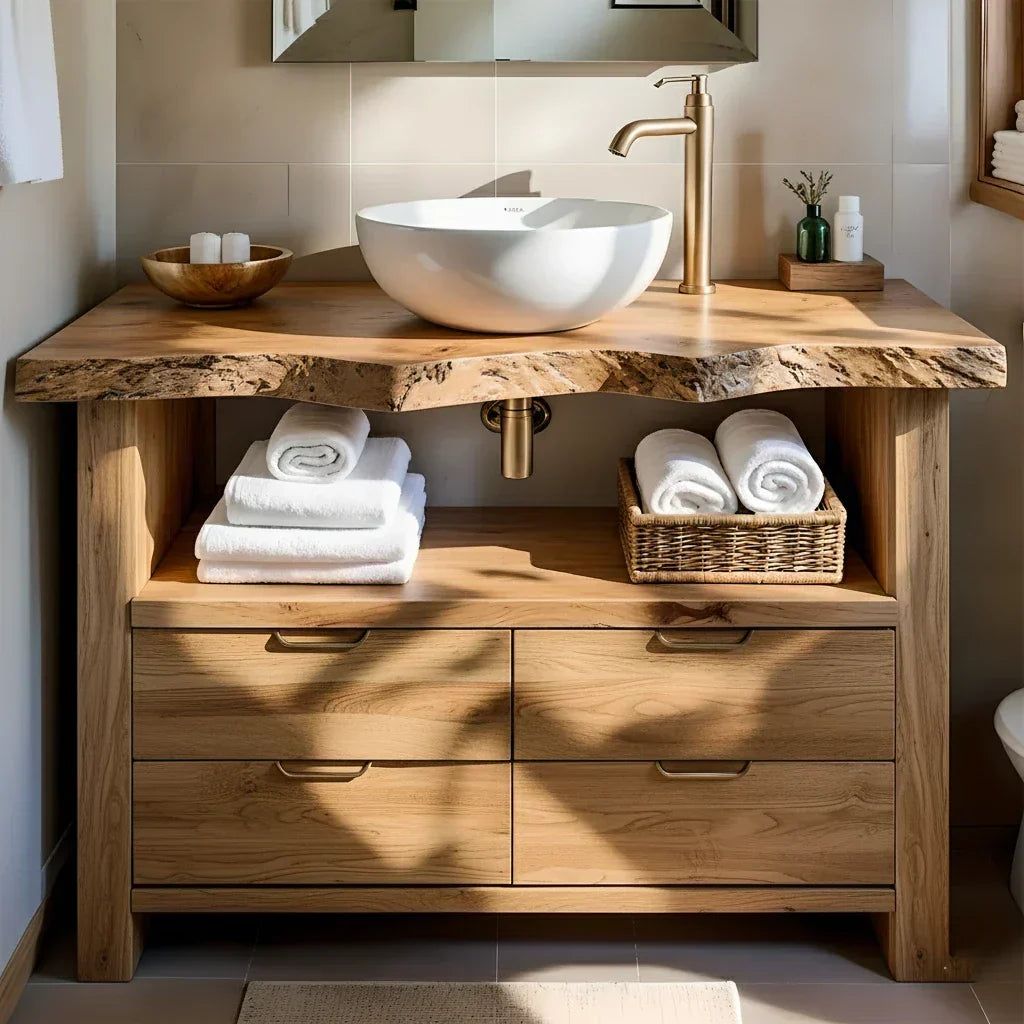 Natural Solid Wood Bathroom Vanity – Wabi-Sabi Live Edge Style - Rustiracraft 