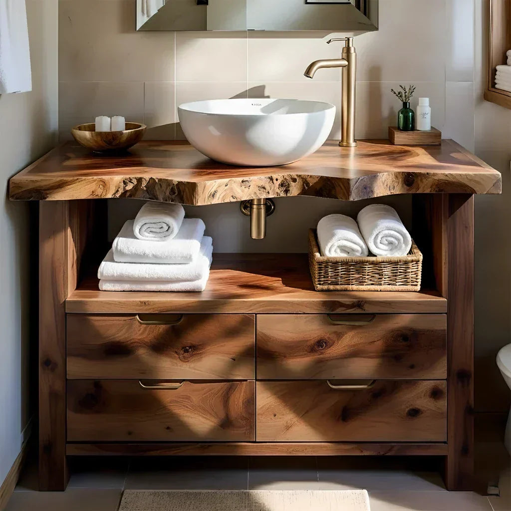 Natural Solid Wood Bathroom Vanity – Wabi-Sabi Live Edge Style - Rustiracraft