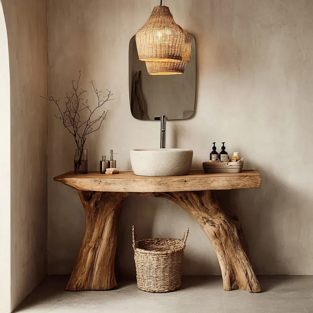Natural Solid Wood Bathroom Vanity with Sculpted Root Base - Rustiracraft