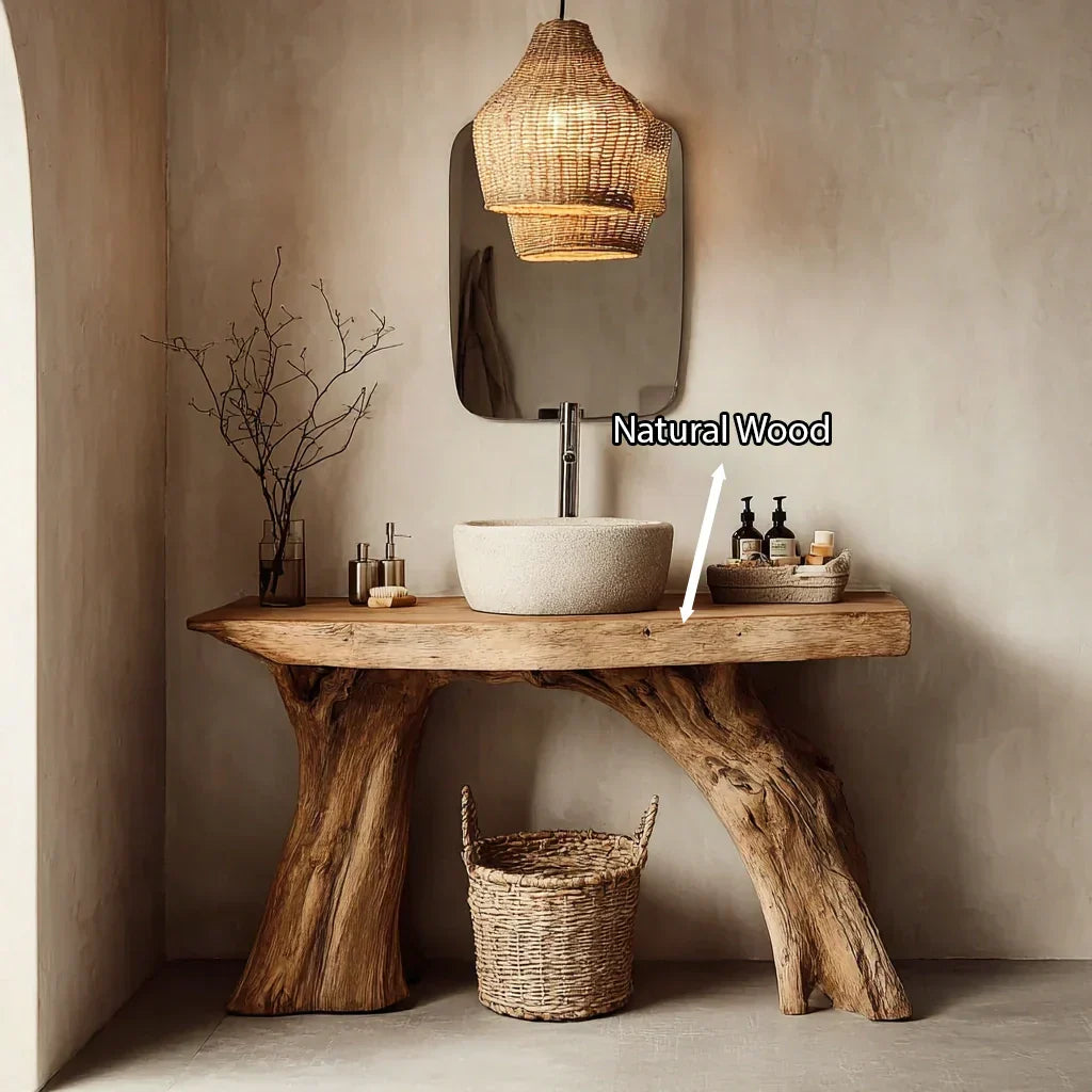 Natural Solid Wood Bathroom Vanity with Sculpted Root Base - Rustiracraft