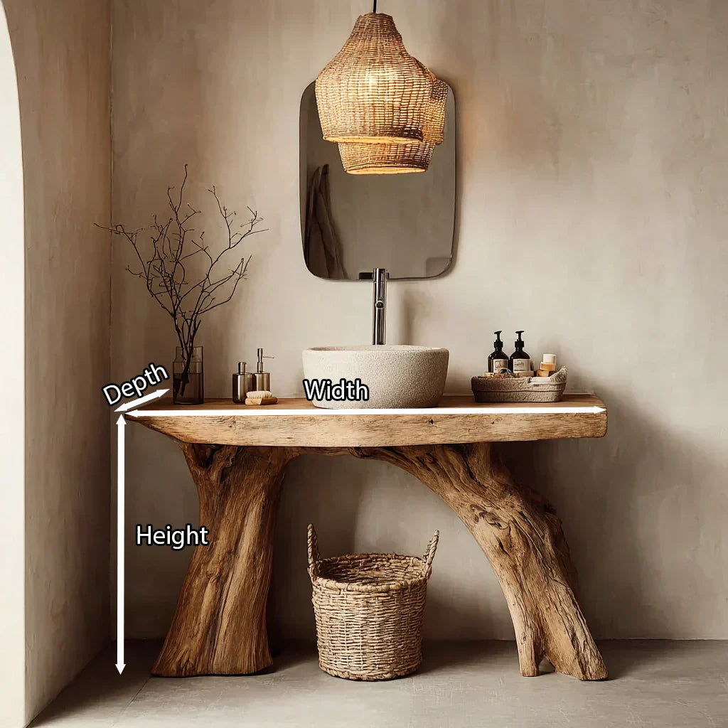 Natural Solid Wood Bathroom Vanity with Sculpted Root Base - Rustiracraft
