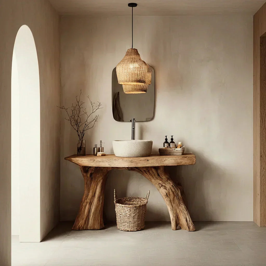Natural Solid Wood Bathroom Vanity with Sculpted Root Base - Rustiracraft