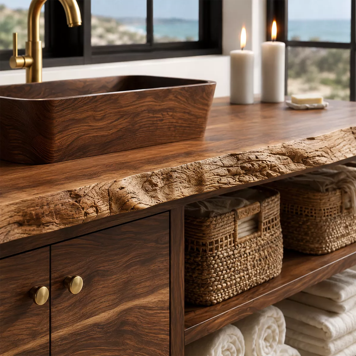 Natural Solid Wood Bathroom Vanity with Two Cabinet Doors Traditional - Rustiracraft