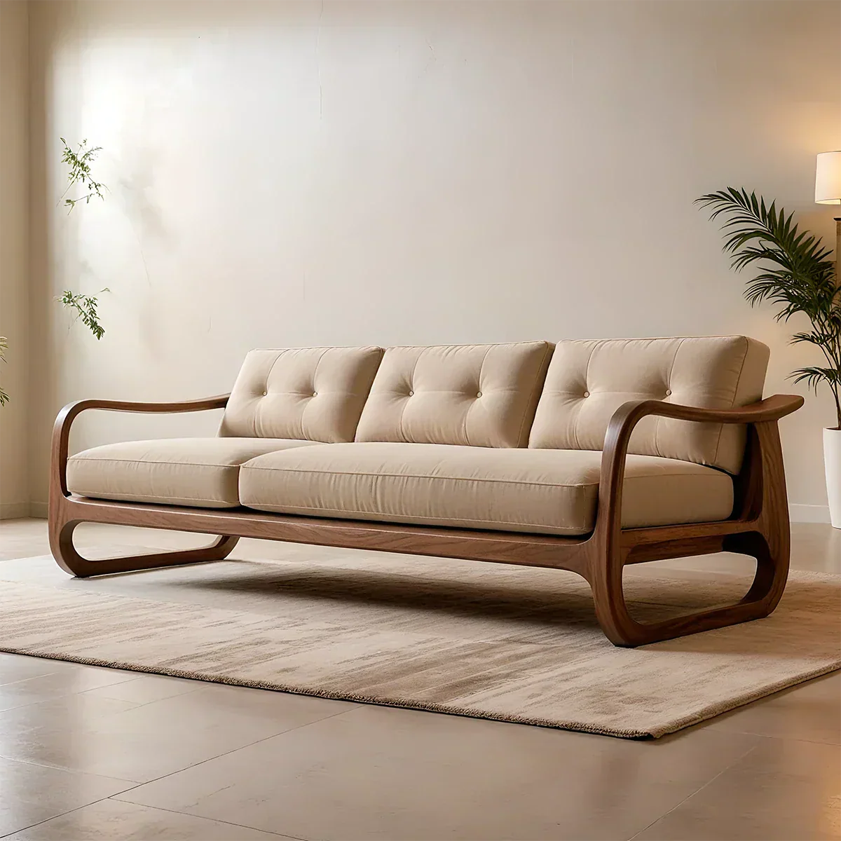 Natural Solid Wood Cotton Sofa – Handcrafted Minimalist Rustic Style - Rustiracraft 