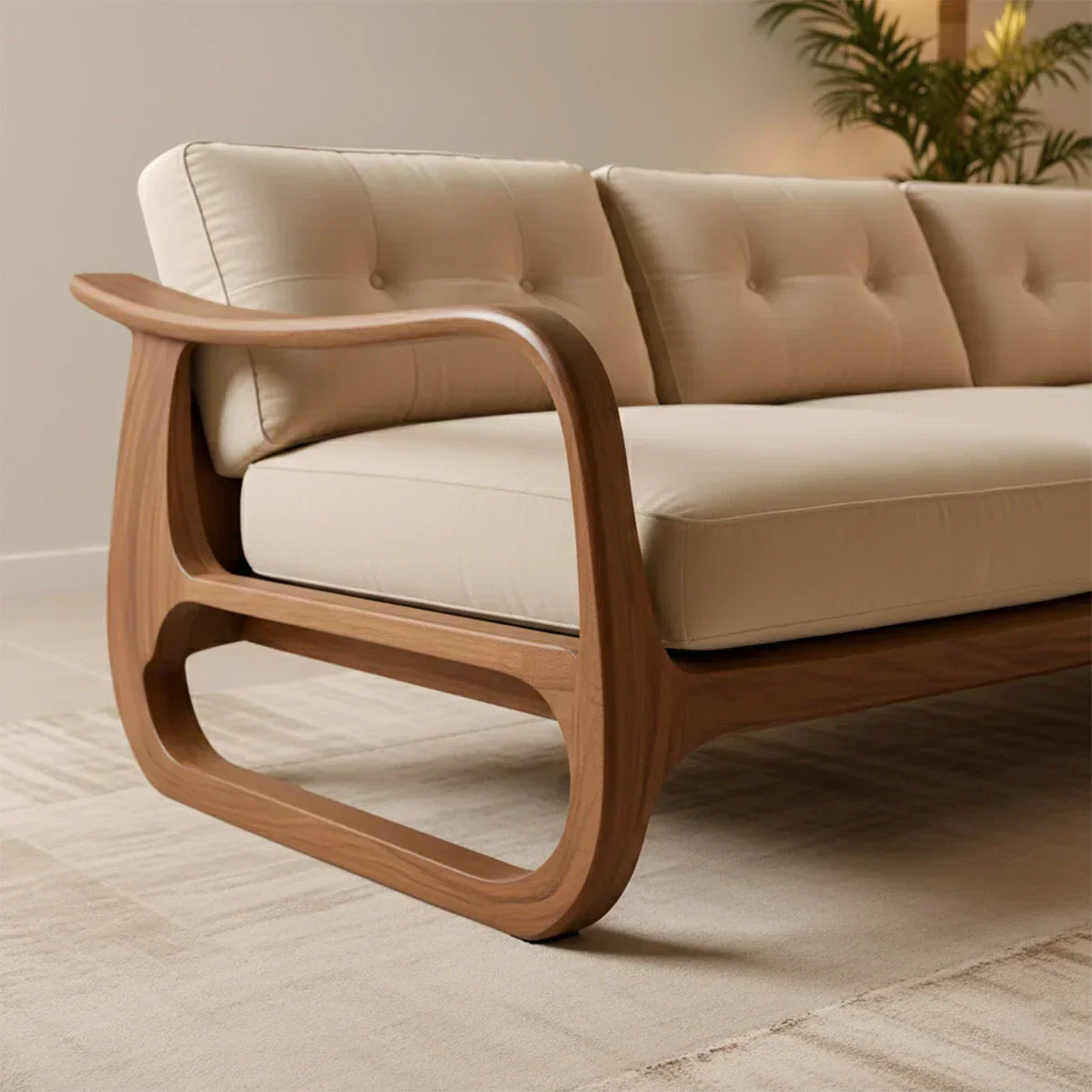 Natural Solid Wood Cotton Sofa – Handcrafted Minimalist Rustic Style - Rustiracraft 