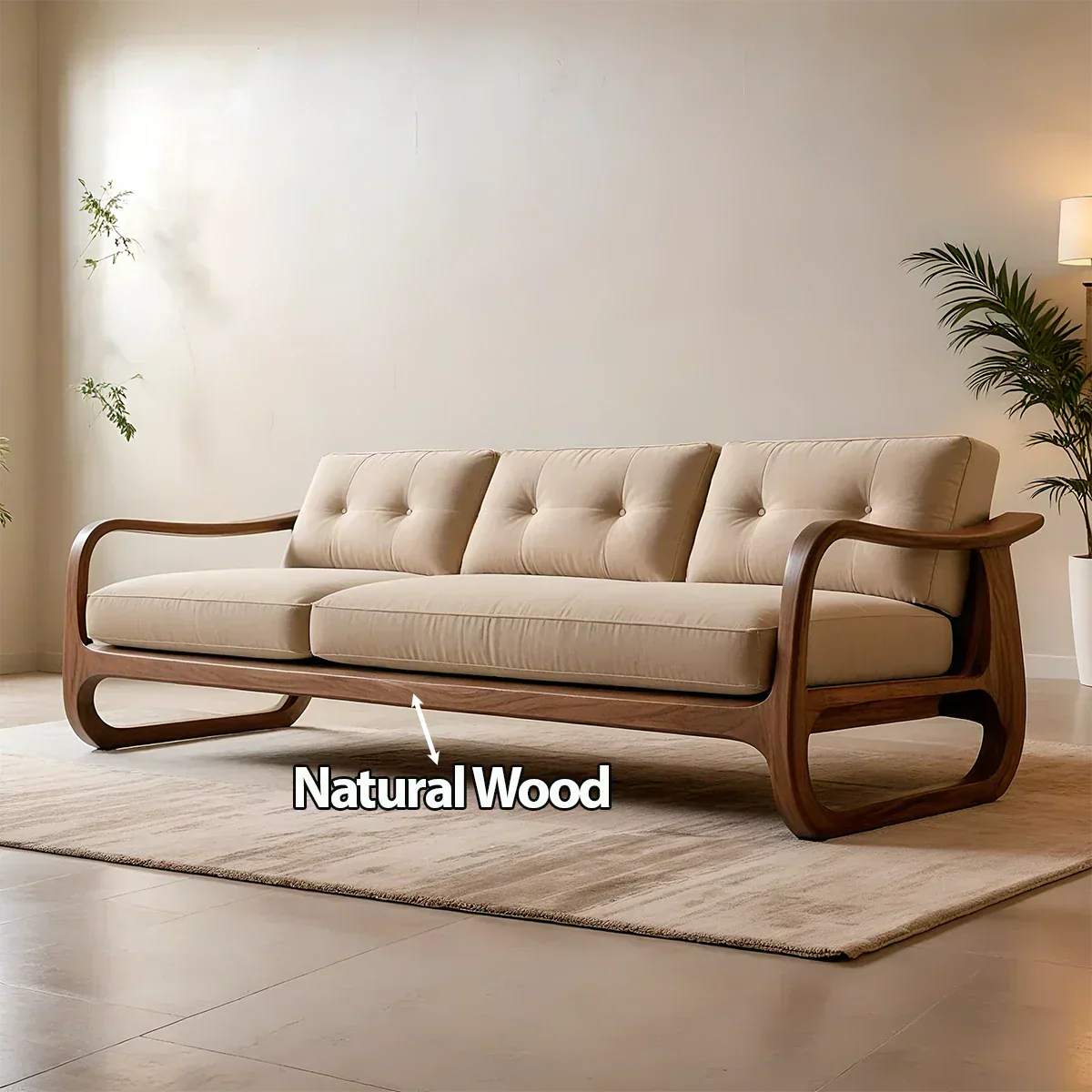 Natural Solid Wood Cotton Sofa – Handcrafted Minimalist Rustic Style - Rustiracraft 