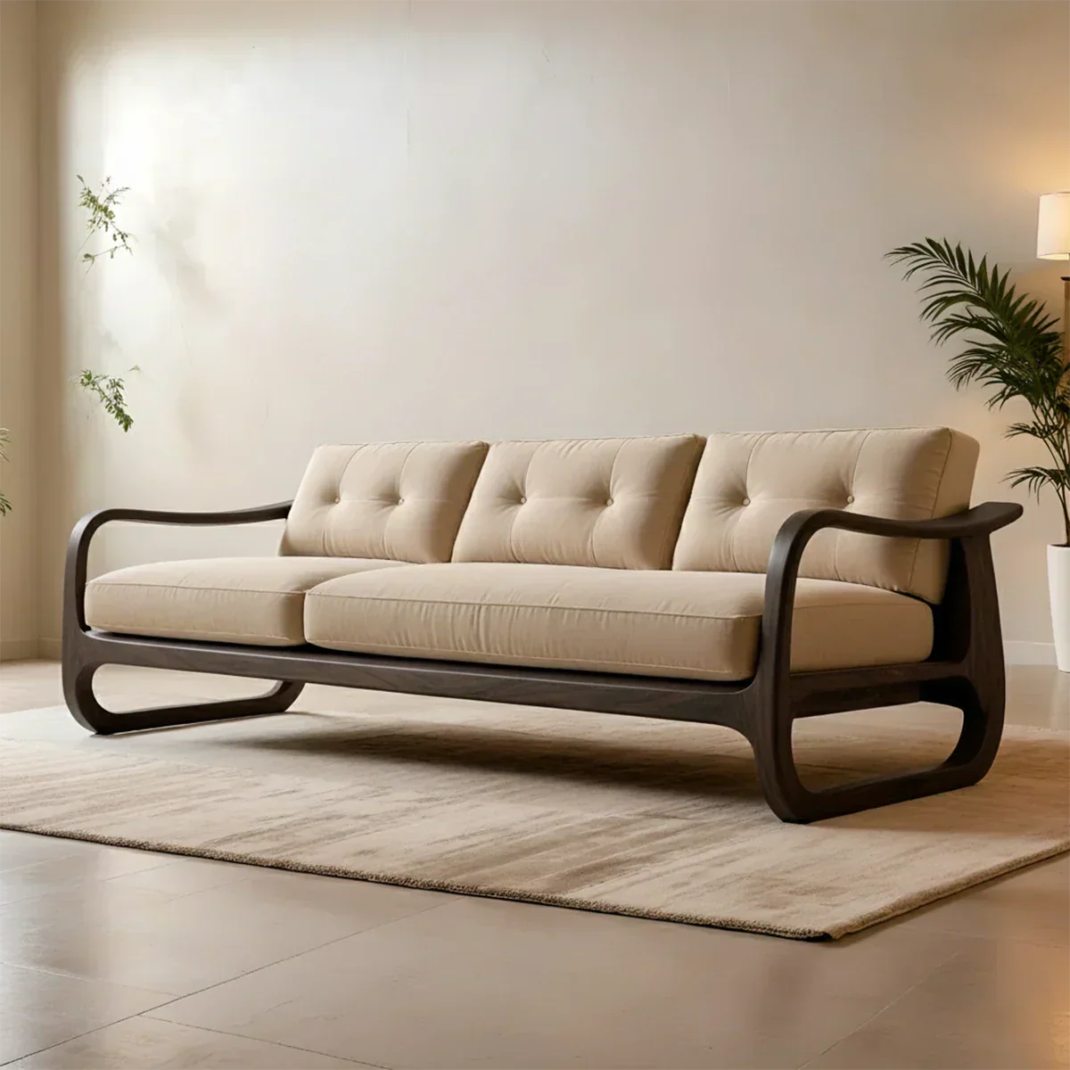 Natural Solid Wood Cotton Sofa – Handcrafted Minimalist Rustic Style - Rustiracraft 