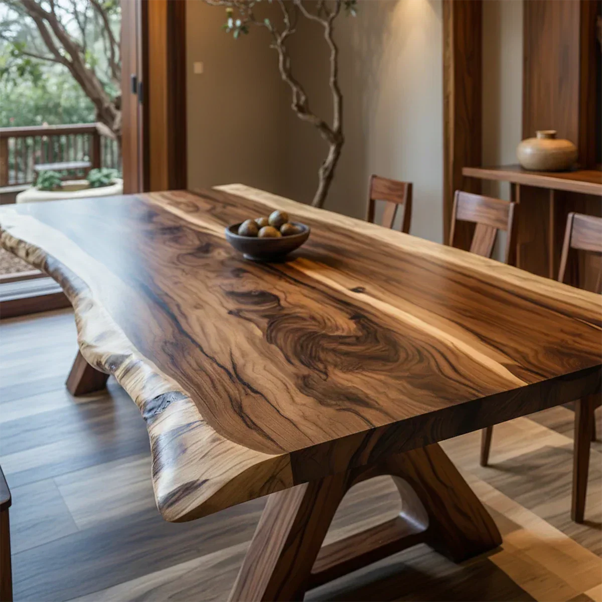 Natural Solid Wood Dining Table in Japandi Rustic Luxury Style – A Warm - Rustiracraft 