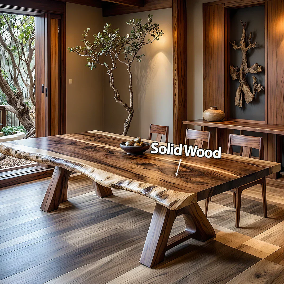 Natural Solid Wood Dining Table in Japandi Rustic Luxury Style – A Warm - Rustiracraft 