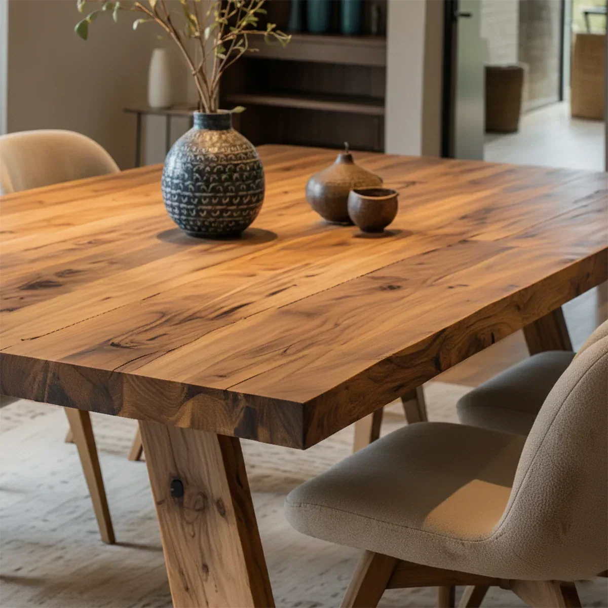 Natural Solid Wood Dining Table in Rustic Luxury Style – A Warm, Handcrafted Centerpiece - Rustiracraft 