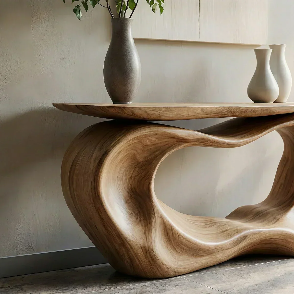 Natural Solid Wood Japandi Artistic Flow Console Table - Rustiracraft