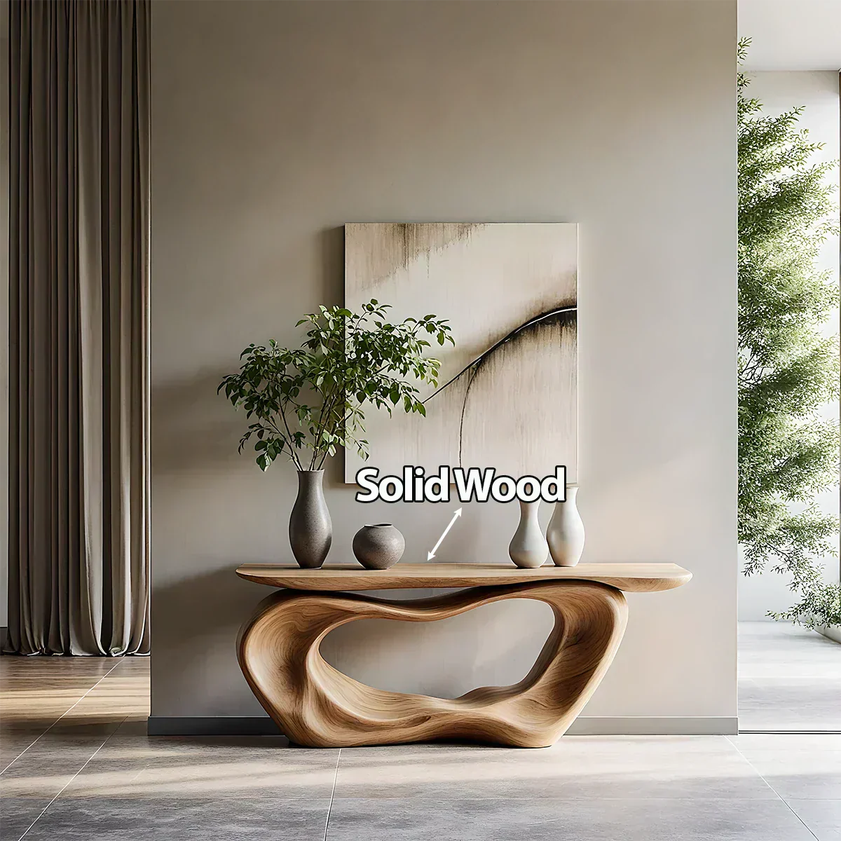 Natural Solid Wood Japandi Artistic Flow Console Table - Rustiracraft
