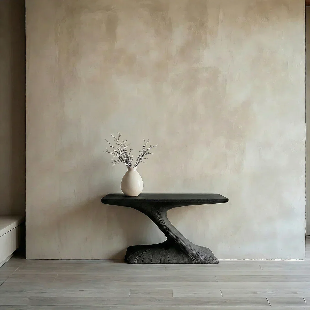 Natural Solid Wood Japandi Sculptural Console Table - Rustiracraft