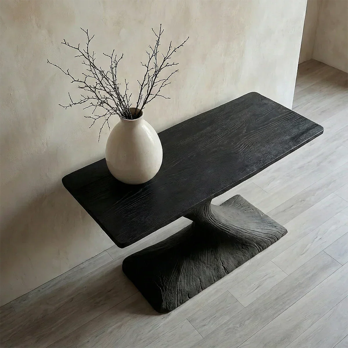 Natural Solid Wood Japandi Sculptural Console Table - Rustiracraft