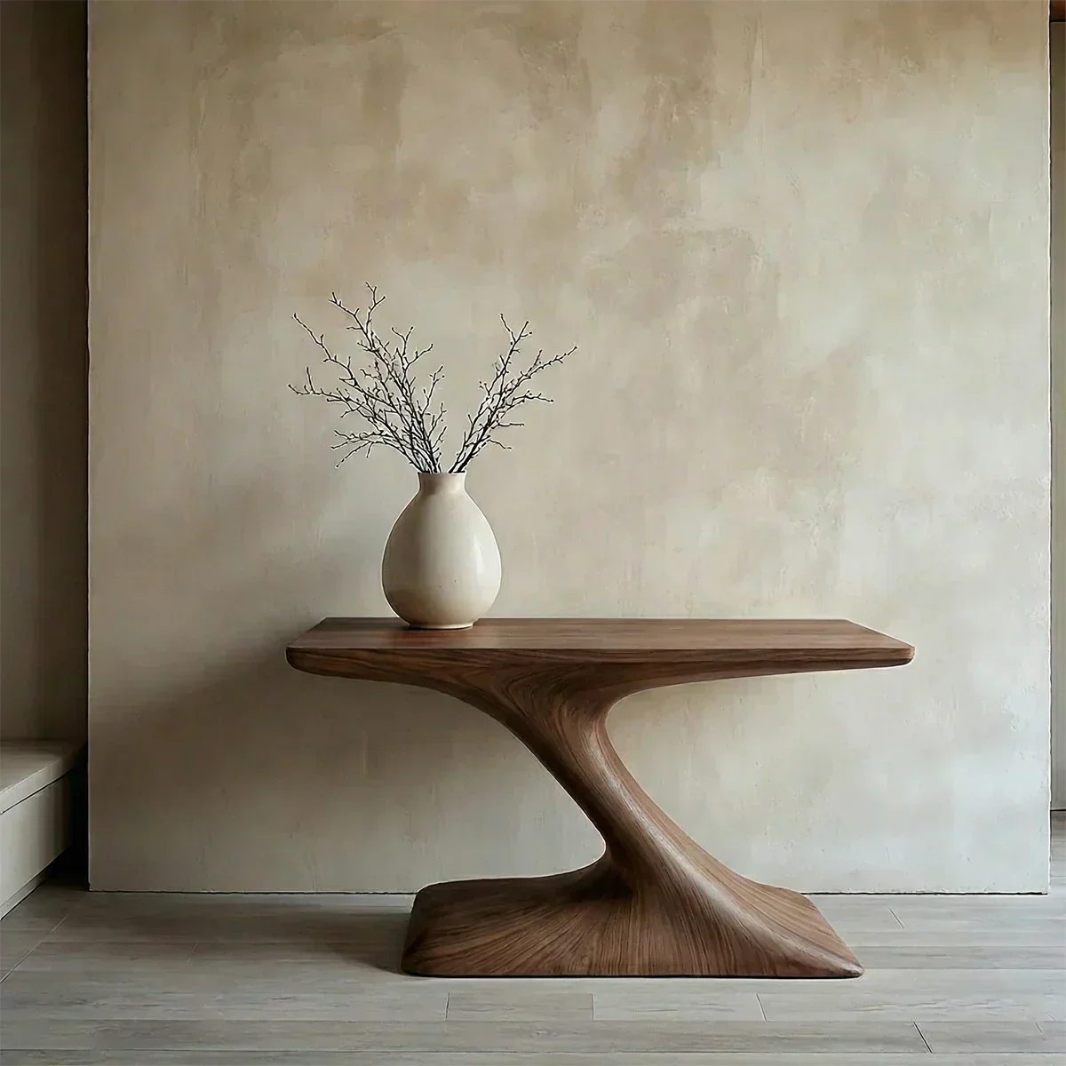 Natural Solid Wood Japandi Sculptural Console Table - Rustiracraft