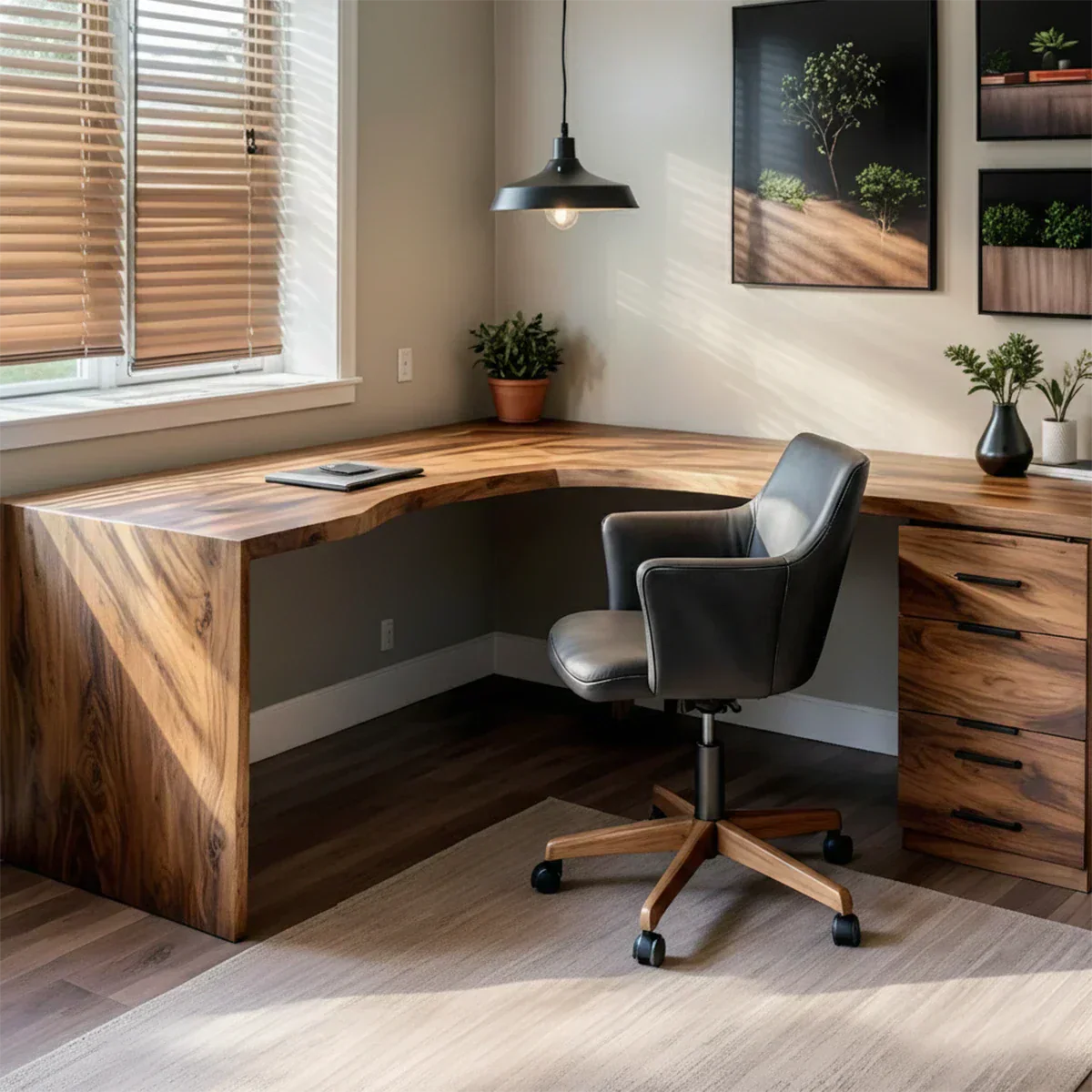 Natural Solid Wood L-Shape Desk with Integrated Storage - Rustiracraft
