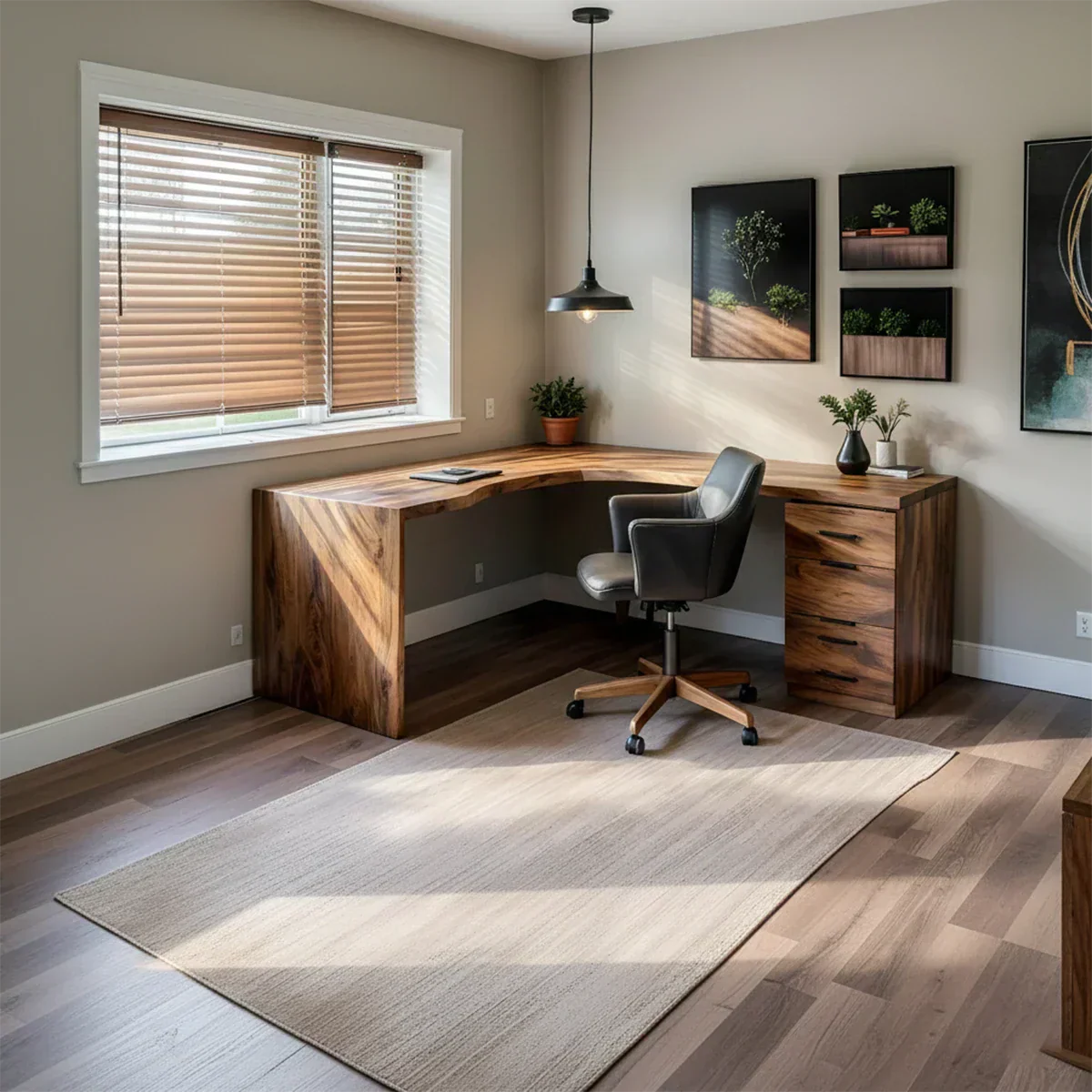 Natural Solid Wood L-Shape Desk with Integrated Storage - Rustiracraft