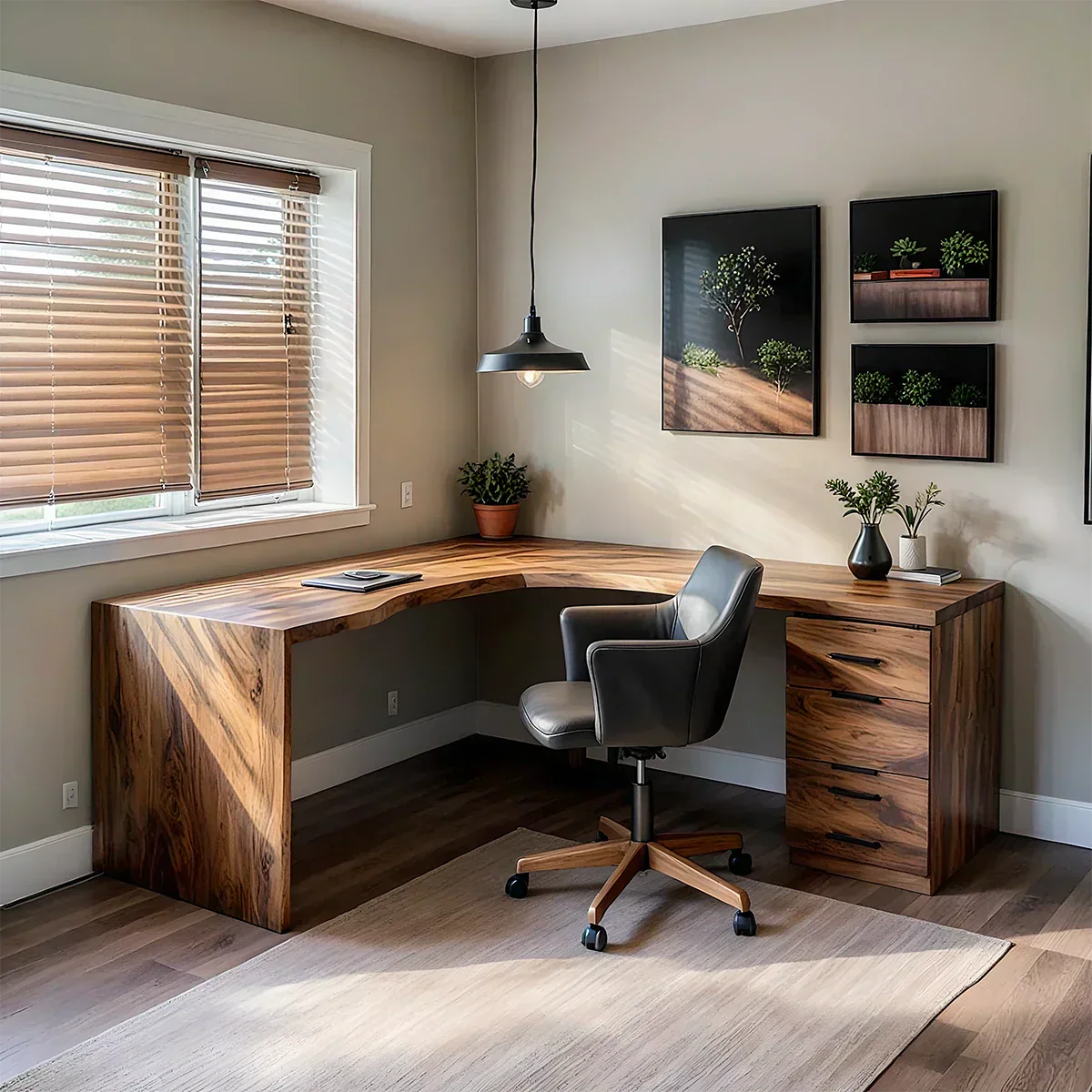 Natural Solid Wood L-Shape Desk with Integrated Storage - Rustiracraft