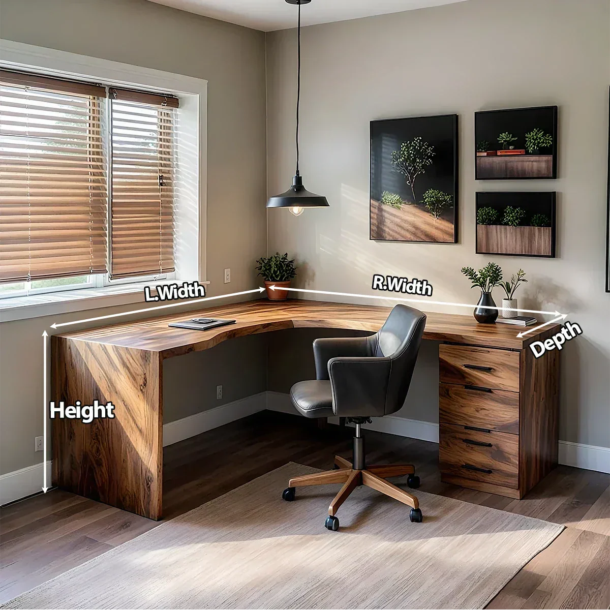 Natural Solid Wood L-Shape Desk with Integrated Storage - Rustiracraft