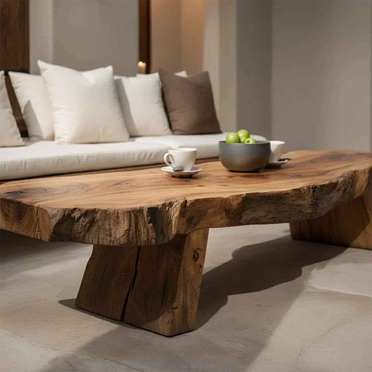 Natural Solid Wood Live-Edge Coffee Table – Mediterranean Rustic Design - Rustiracraft