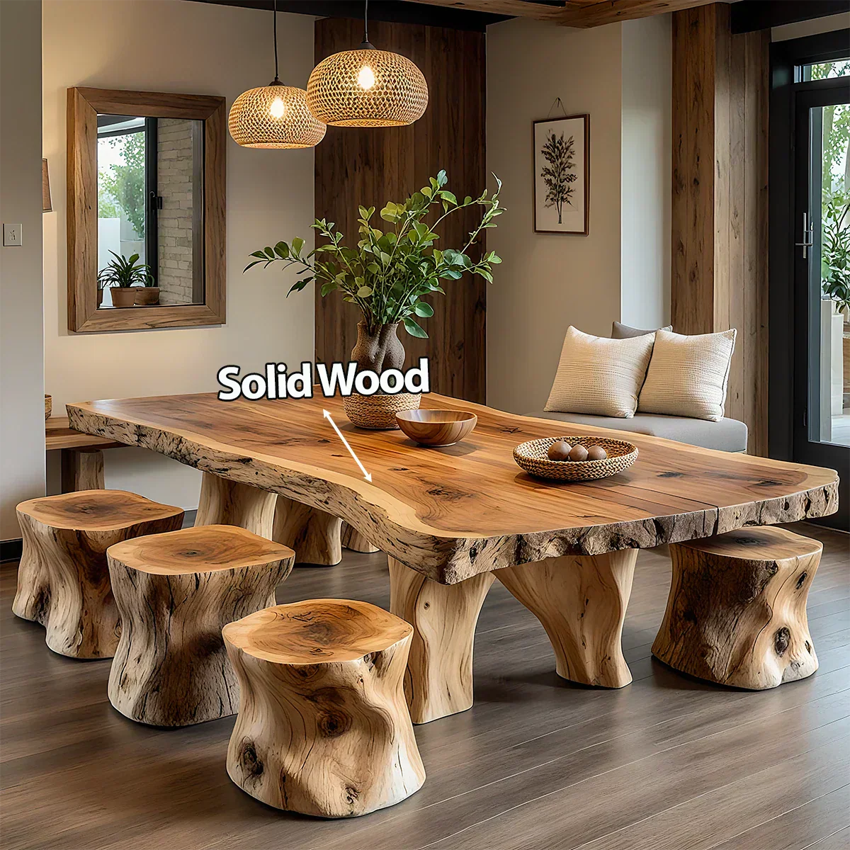 Natural Solid Wood Live-Edge Dining Table - Rustiracraft 