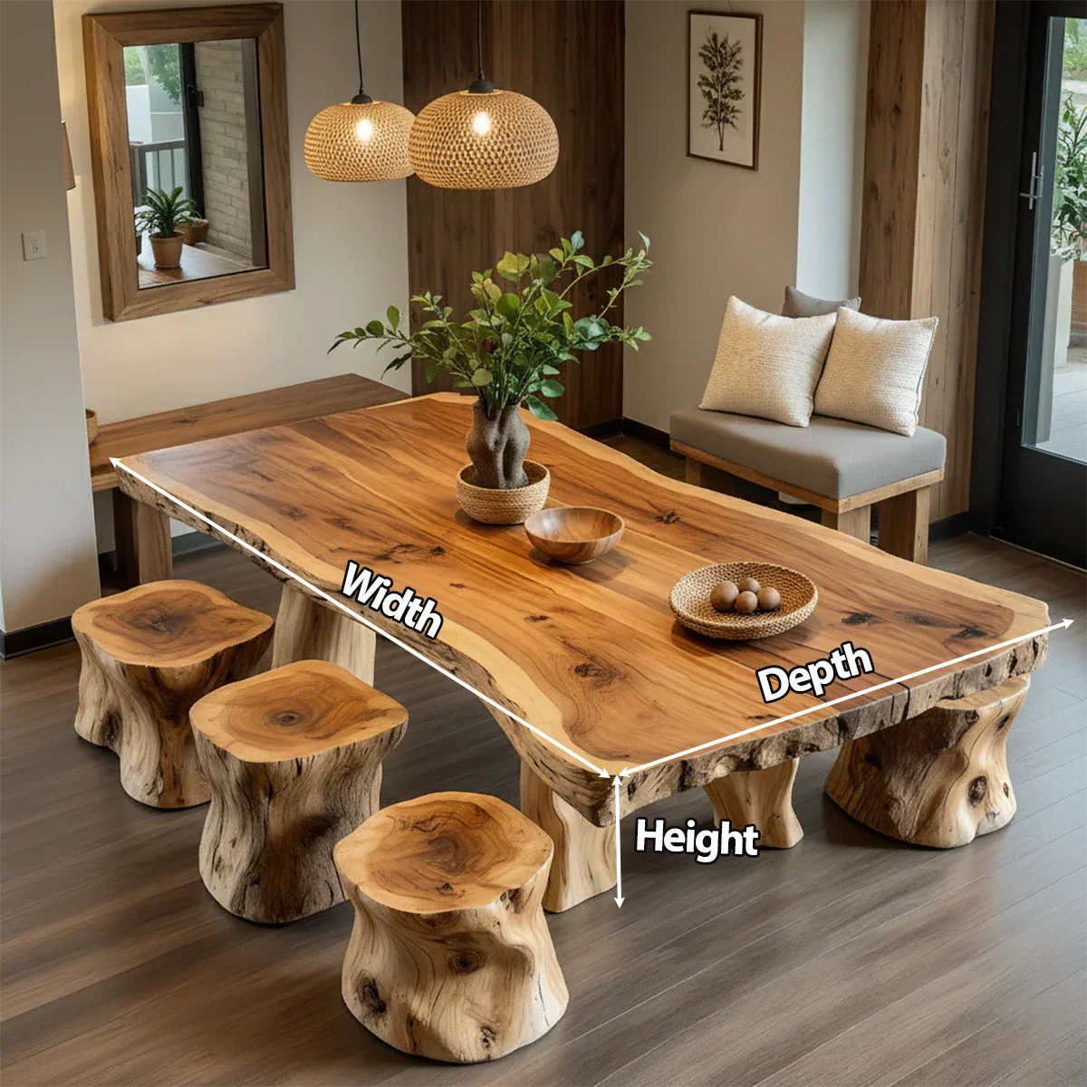 Natural Solid Wood Live-Edge Dining Table - Rustiracraft 