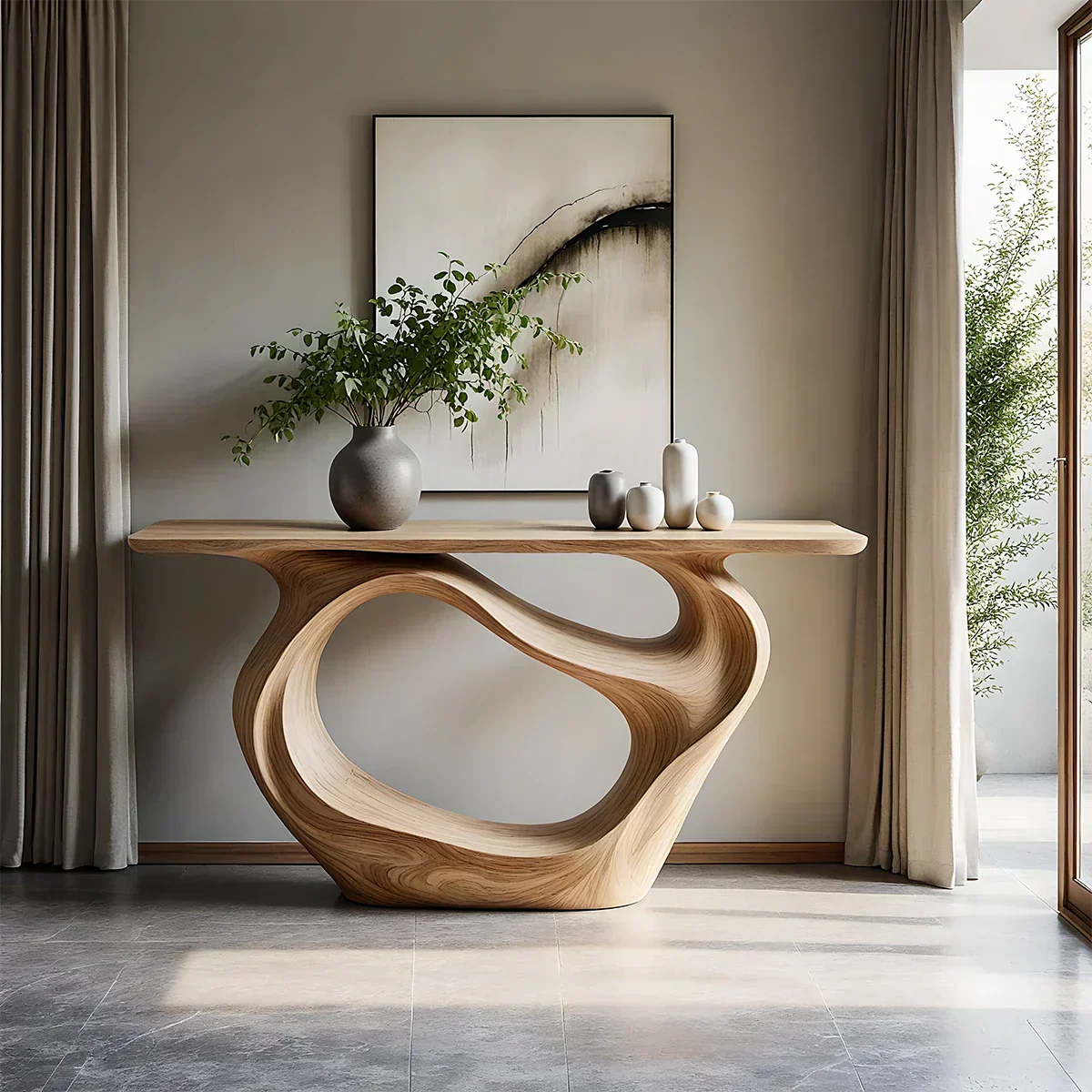 Natural Solid Wood Modern Sculptural Wave Console Table - Rustiracraft