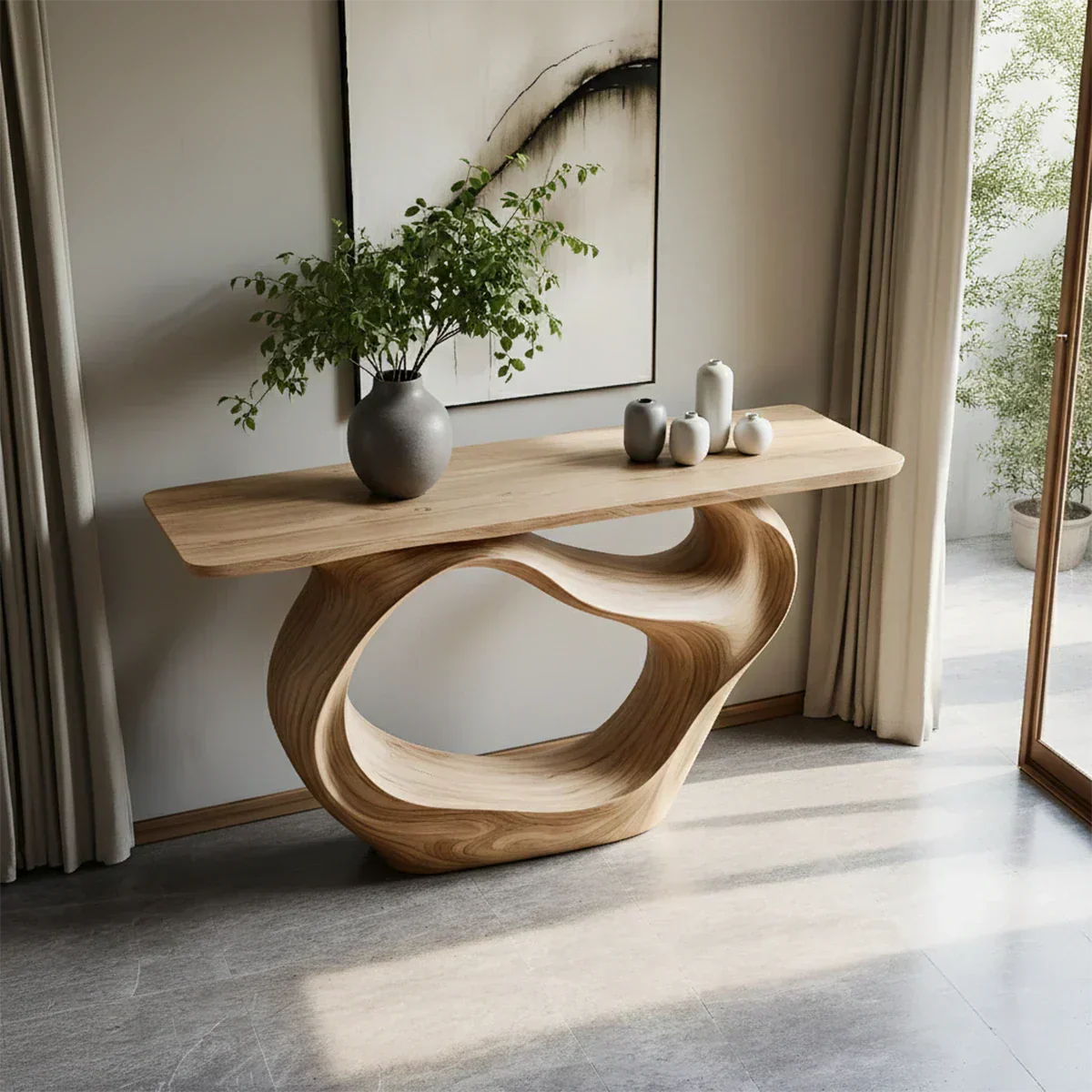 Natural Solid Wood Modern Sculptural Wave Console Table - Rustiracraft