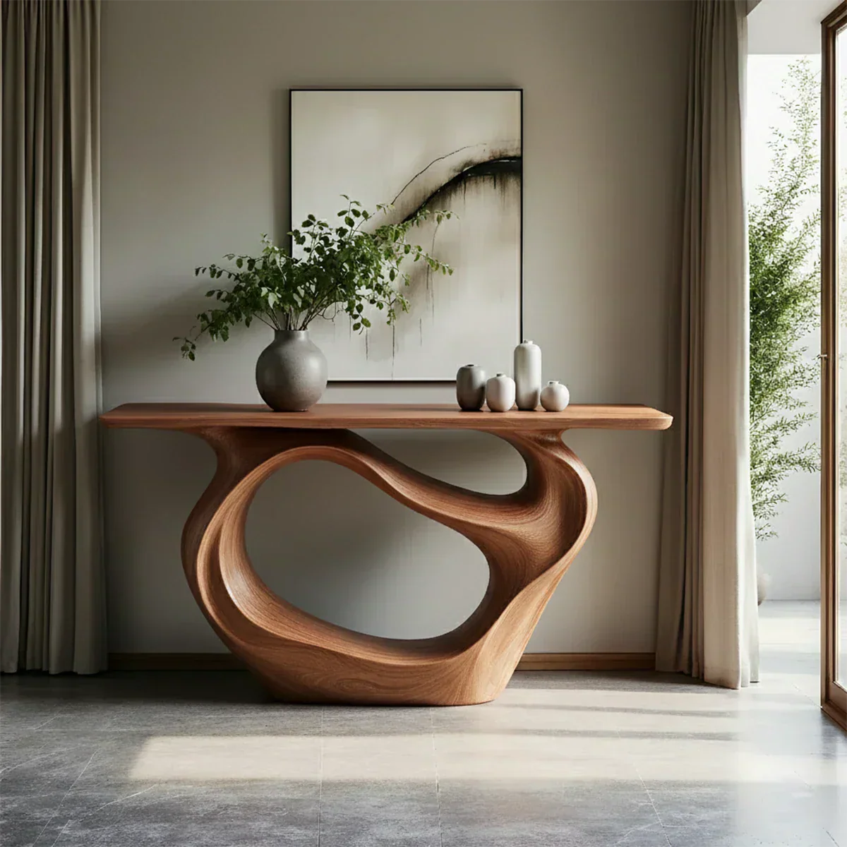 Natural Solid Wood Modern Sculptural Wave Console Table - Rustiracraft