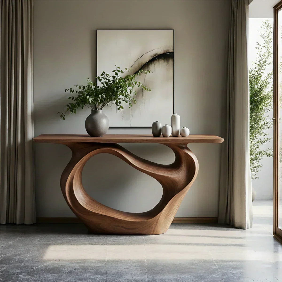 Natural Solid Wood Modern Sculptural Wave Console Table - Rustiracraft