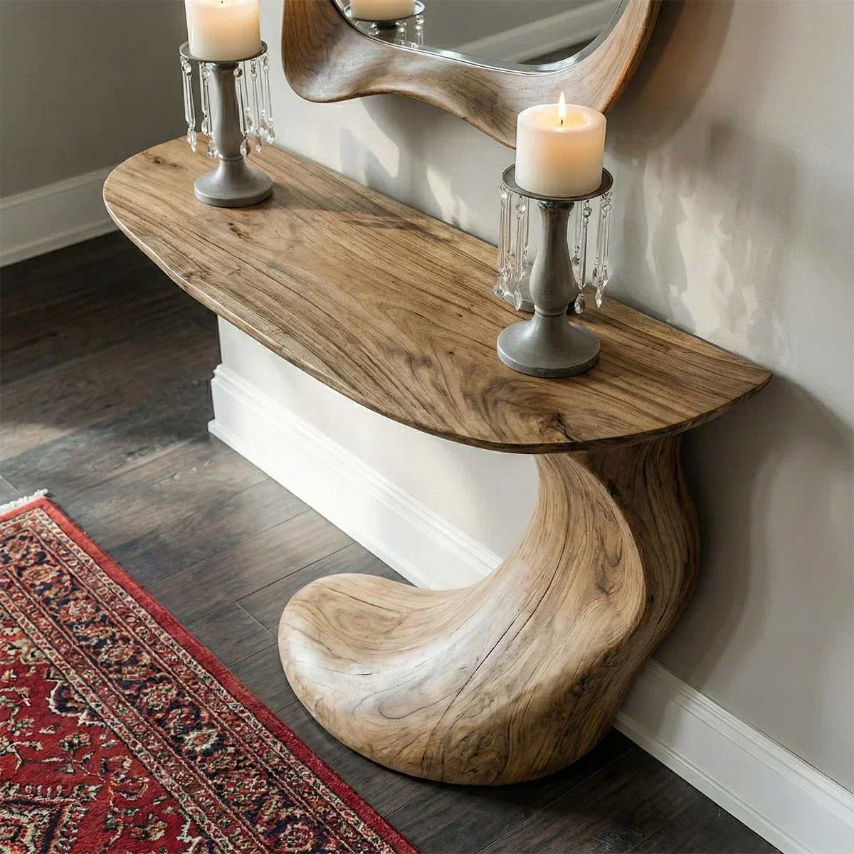 Natural Solid Wood Sculptural Console Table in Modern Wabi-Sabi Form - Rustiracraft