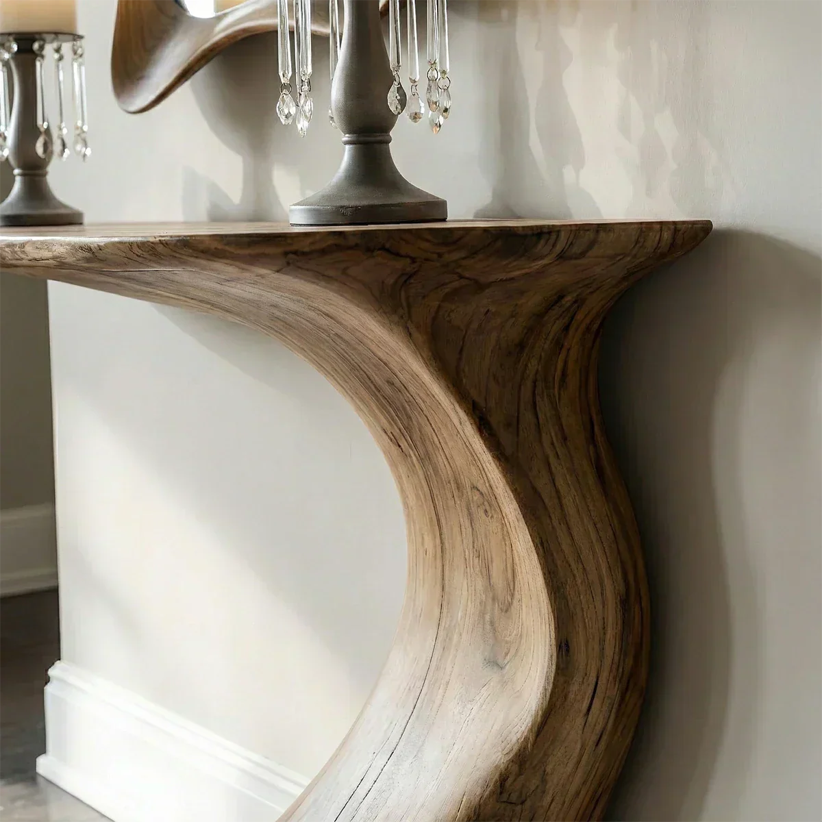 Natural Solid Wood Sculptural Console Table in Modern Wabi-Sabi Form - Rustiracraft