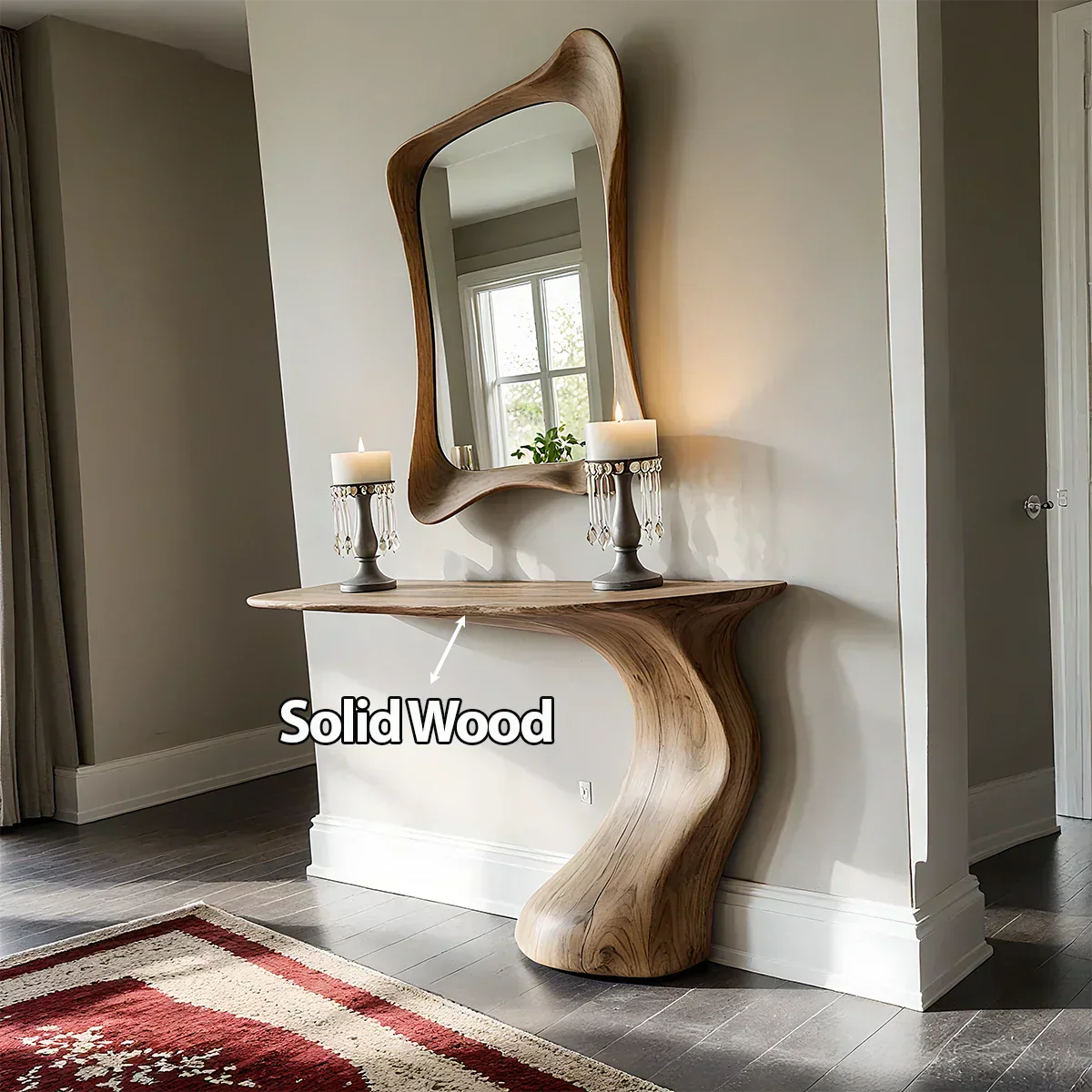 Natural Solid Wood Sculptural Console Table in Modern Wabi-Sabi Form - Rustiracraft