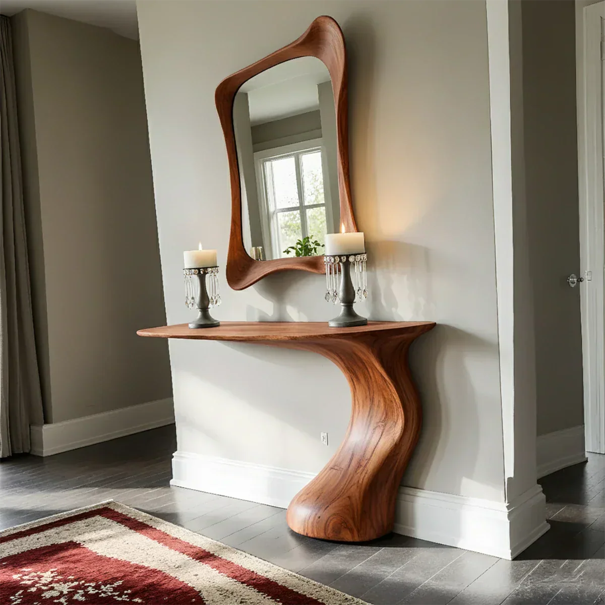 Natural Solid Wood Sculptural Console Table in Modern Wabi-Sabi Form - Rustiracraft