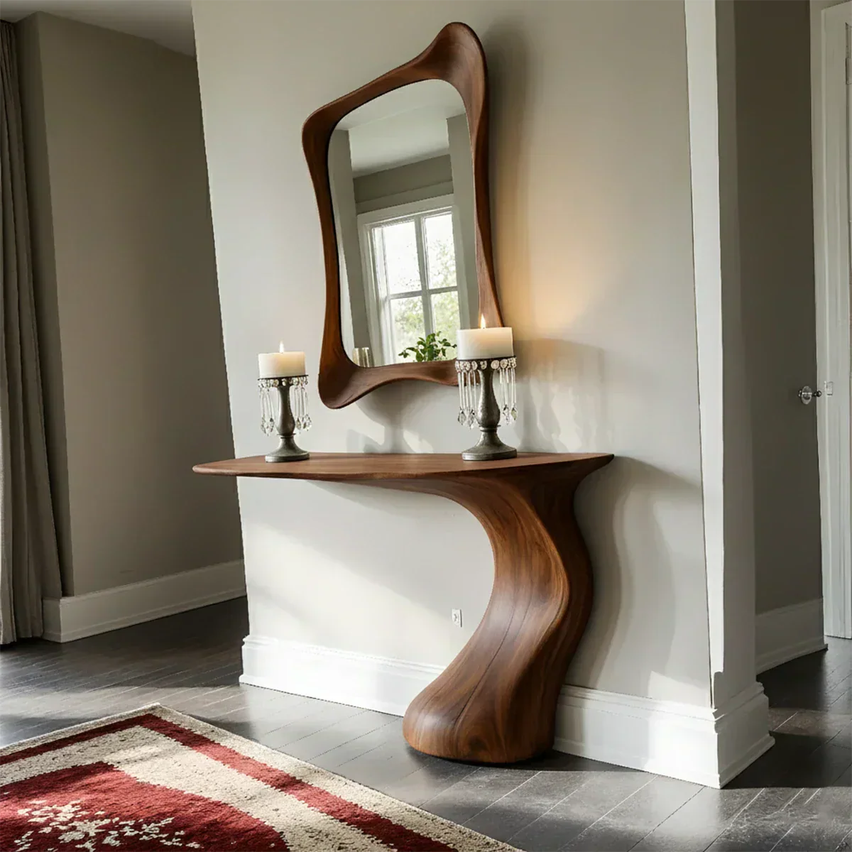 Natural Solid Wood Sculptural Console Table in Modern Wabi-Sabi Form - Rustiracraft