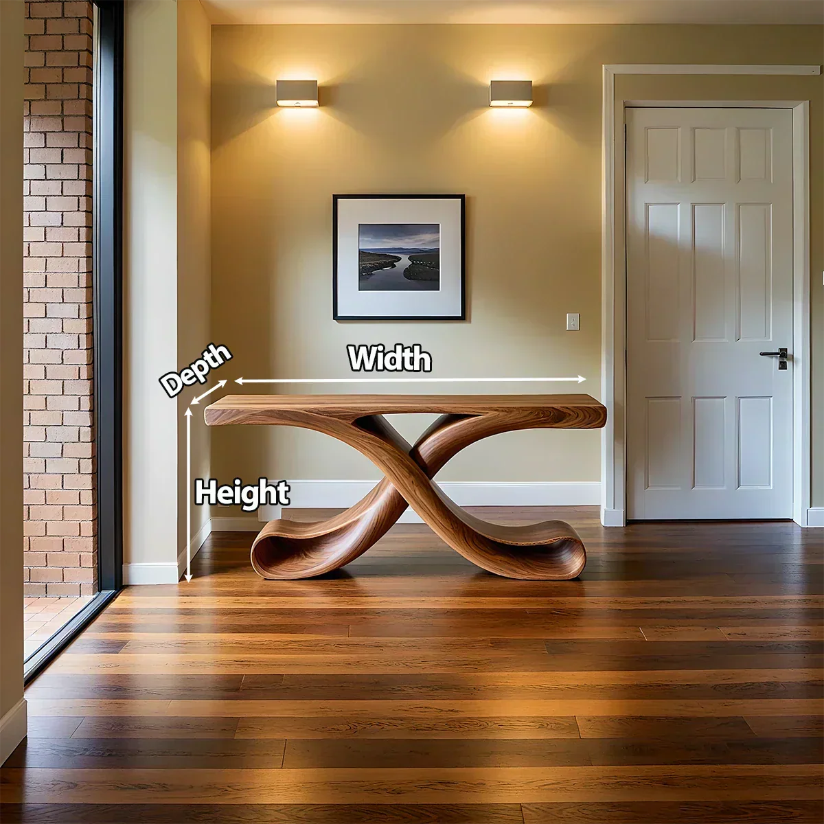 Natural Solid Wood Sculptural Console with Flowing Curved Base – Modern Japandi - Rustiracraft