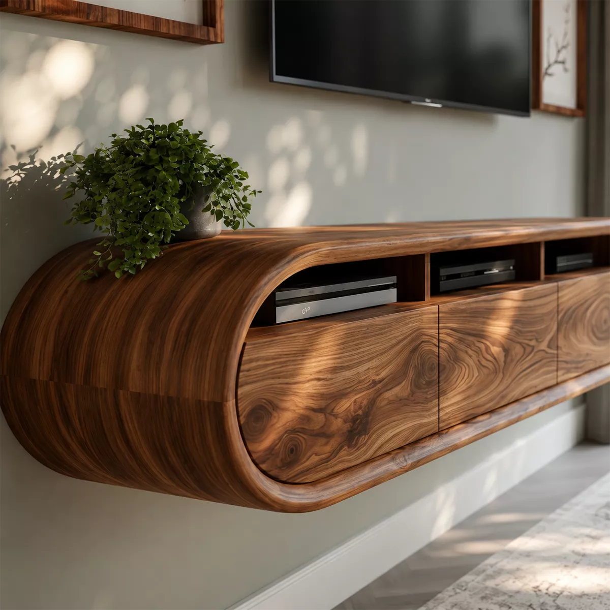 Natural Solid Wood TV Stand with Rounded Cabinet Doors Scandinavian - Rustiracraft