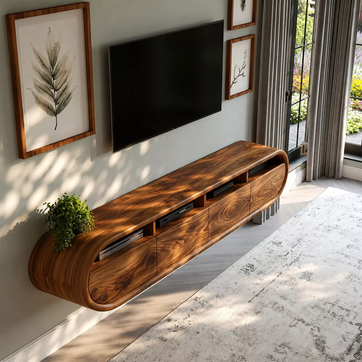 Natural Solid Wood TV Stand with Rounded Cabinet Doors Scandinavian - Rustiracraft