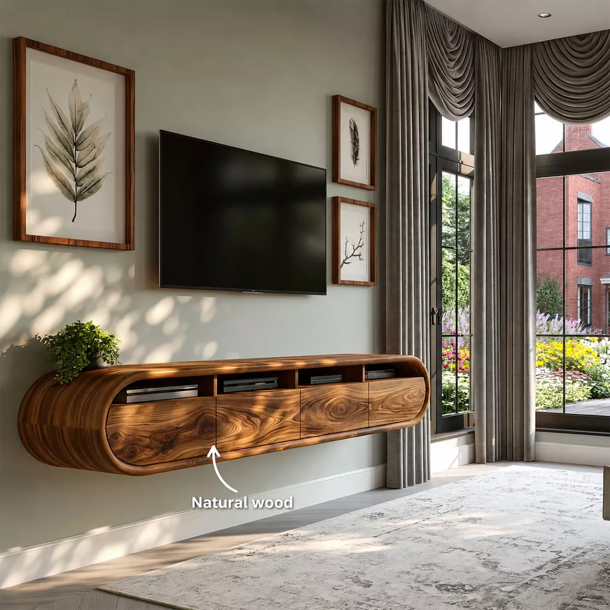 Natural Solid Wood TV Stand with Rounded Cabinet Doors Scandinavian - Rustiracraft