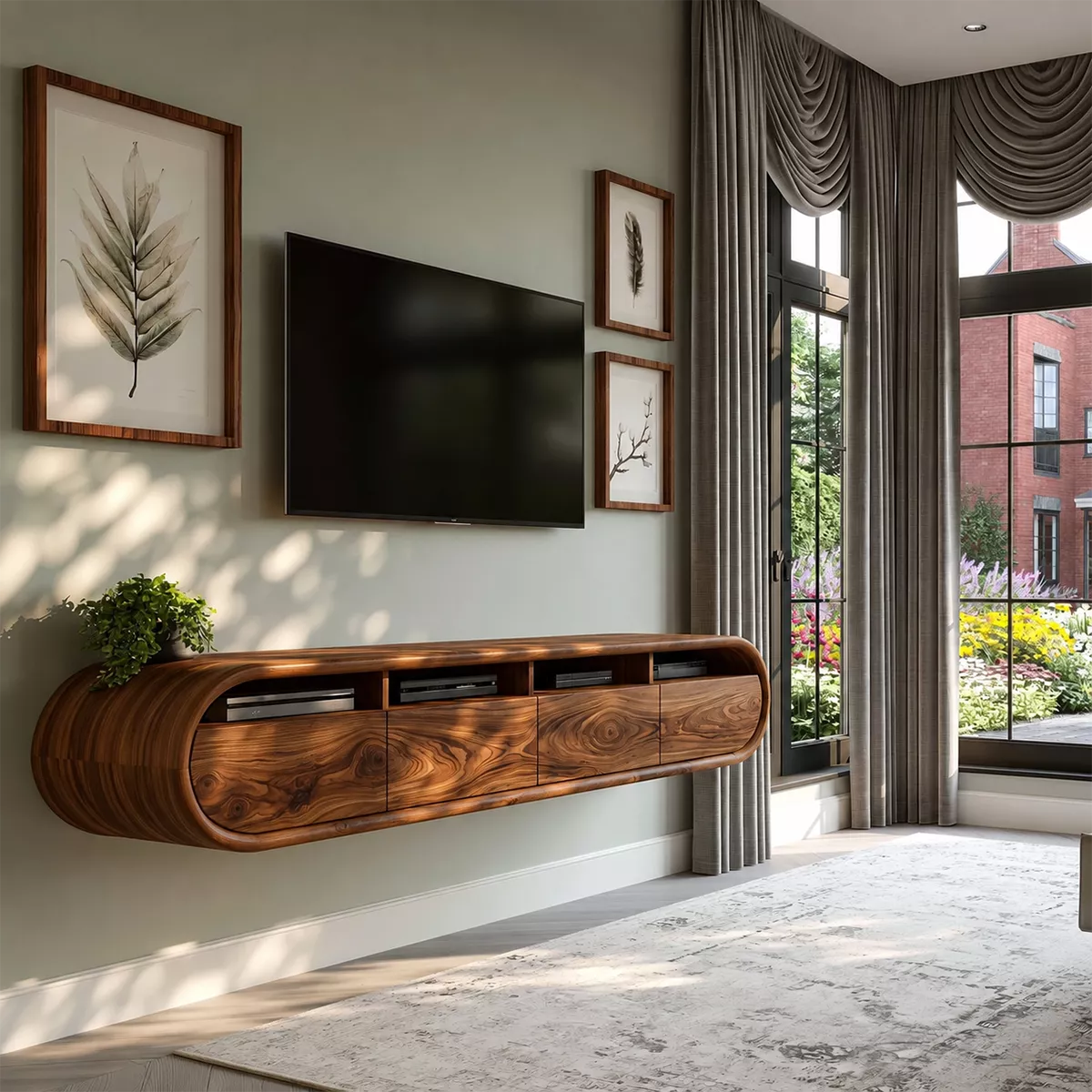 Natural Solid Wood TV Stand with Rounded Cabinet Doors Scandinavian - Rustiracraft