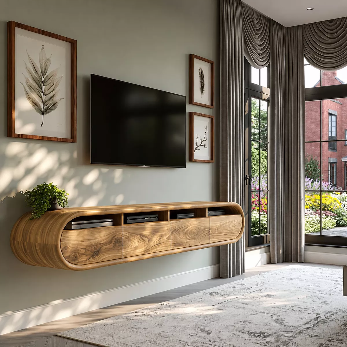 Natural Solid Wood TV Stand with Rounded Cabinet Doors Scandinavian - Rustiracraft