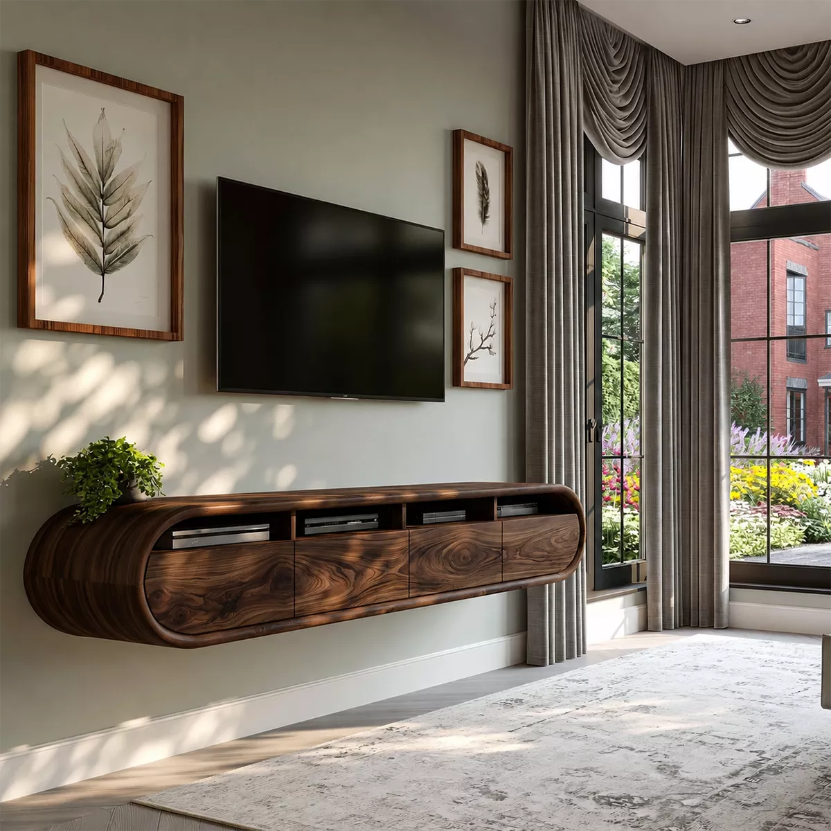 Natural Solid Wood TV Stand with Rounded Cabinet Doors Scandinavian - Rustiracraft