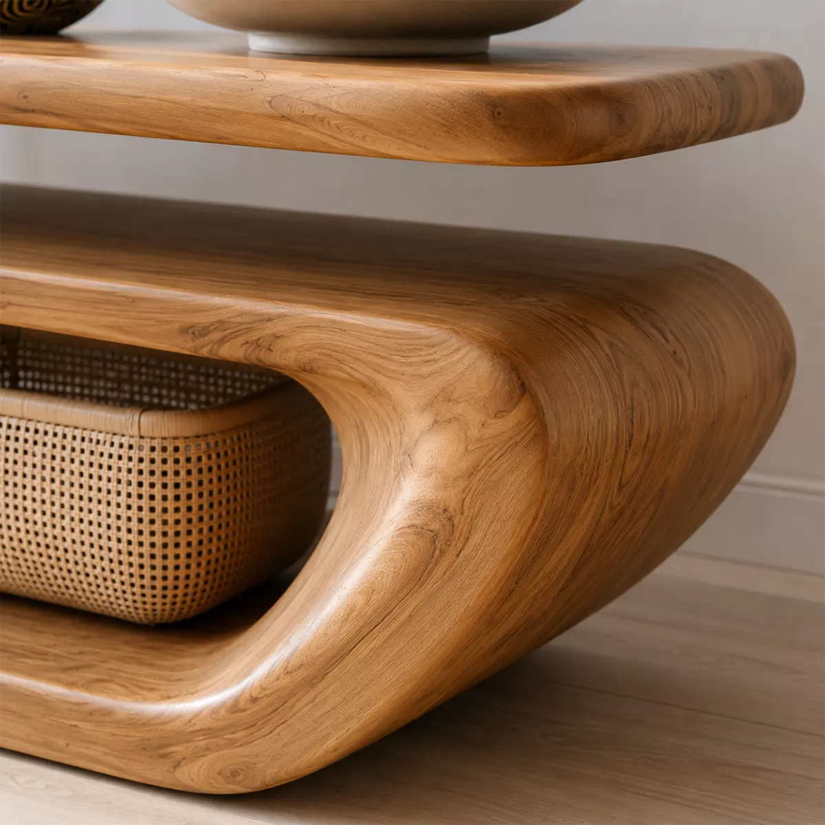 Natural Solid Wood TV Stand with Sculptural Curved Form Scandinavian - Rustiracraft