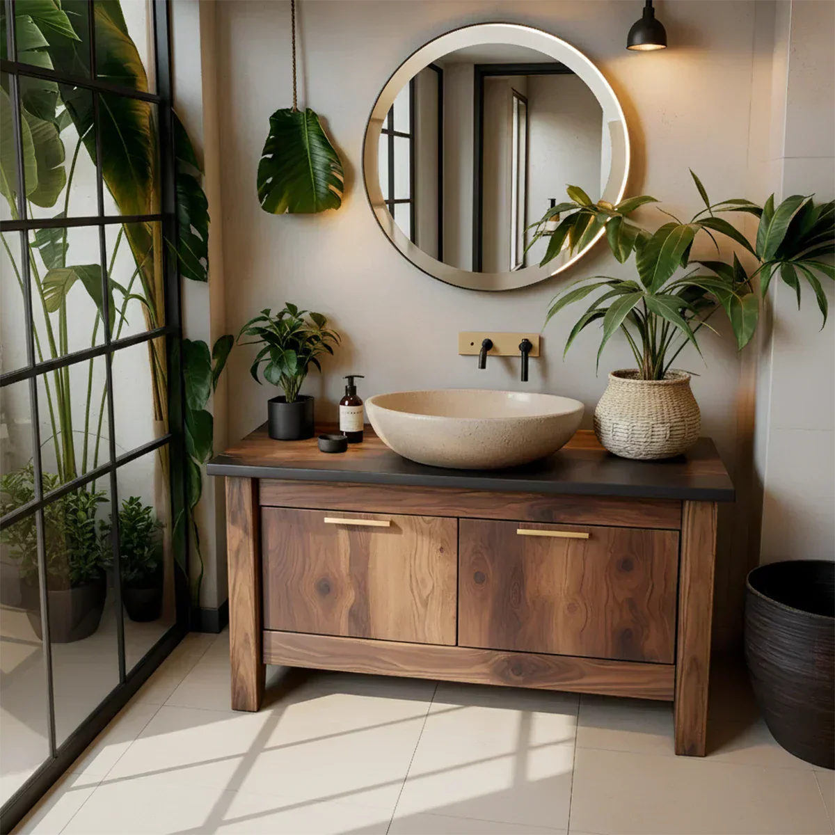 Natural Solid Wood Vanity with Convenient Drawers - Rustiracraft 