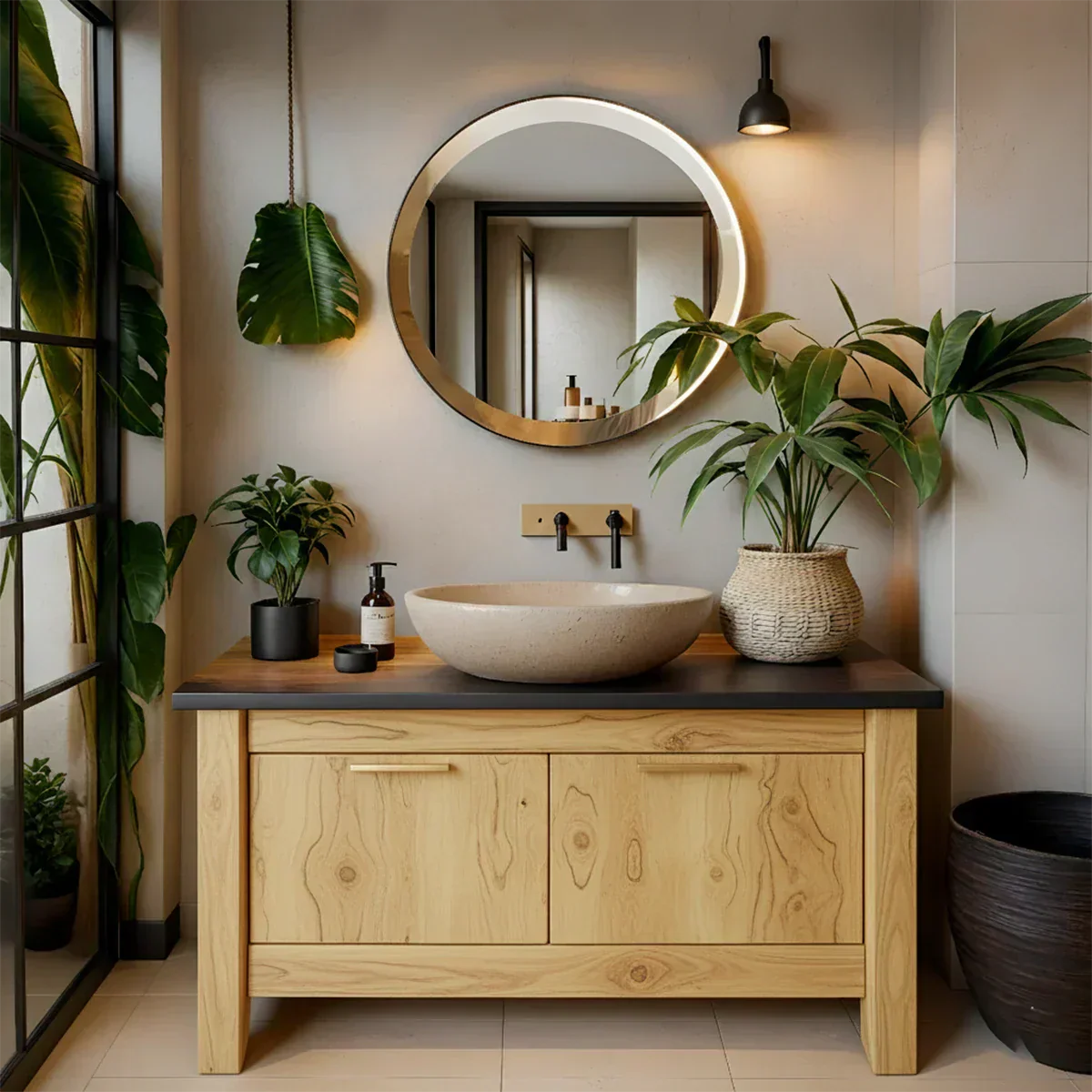 Natural Solid Wood Vanity with Convenient Drawers - Rustiracraft 