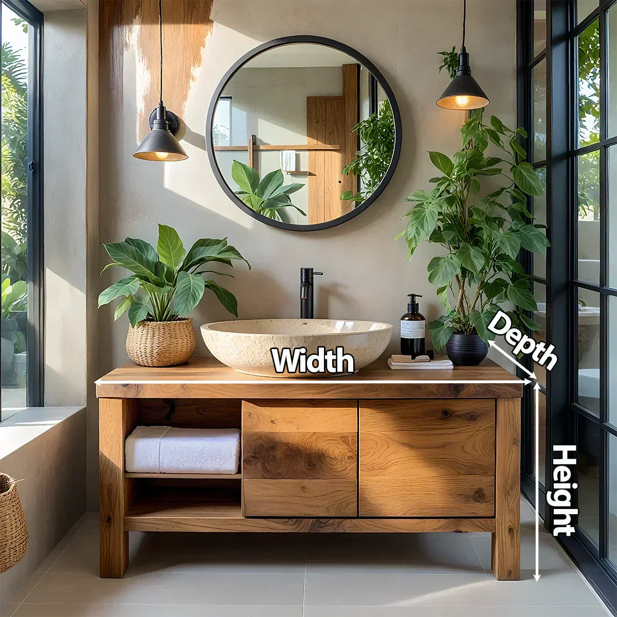 Natural Solid Wood Vanity with Open Shelf & Smooth Grain Doors - Rustiracraft 