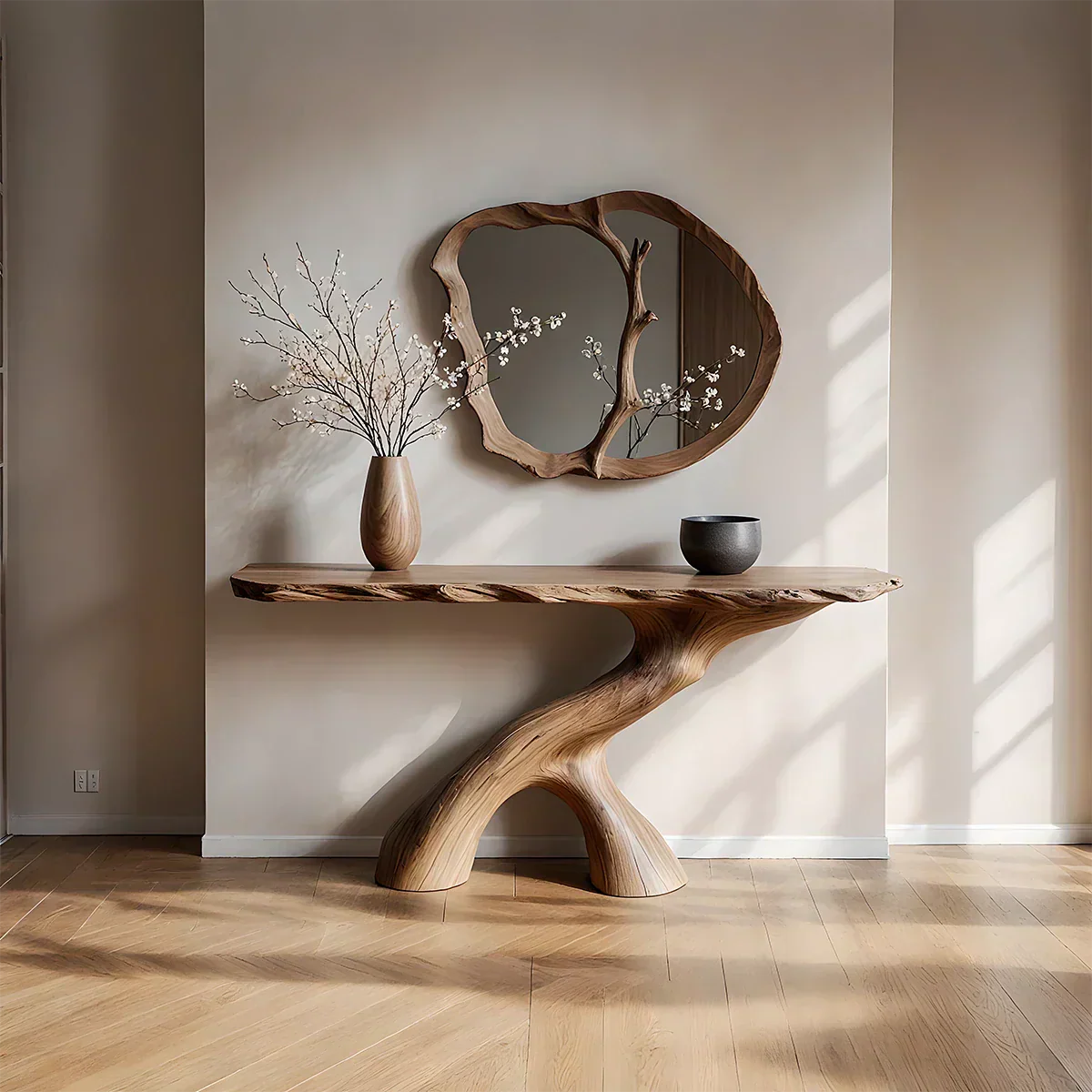 Natural Solid Wood Wabi-Sabi Sculptural Console Table - Rustiracraft