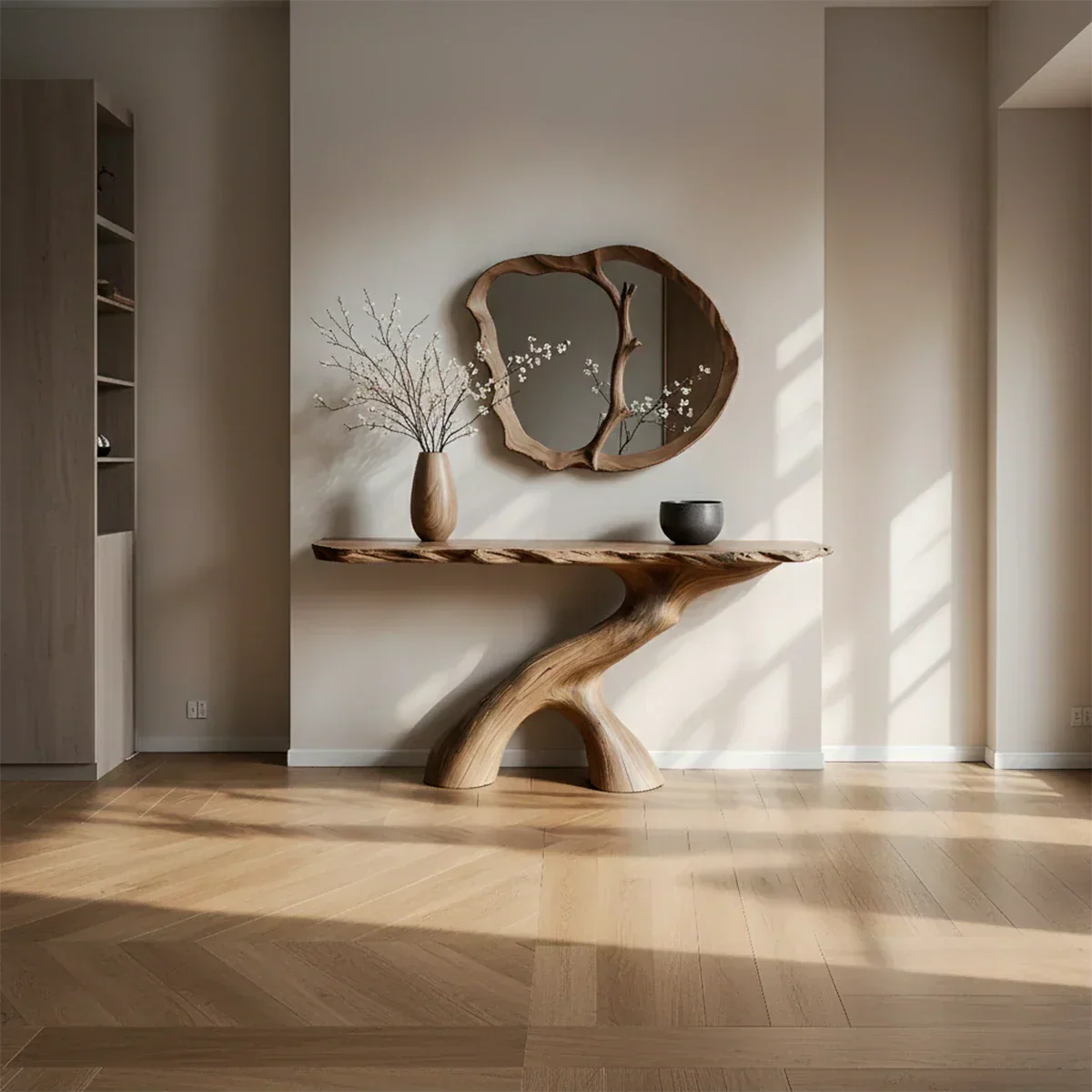 Natural Solid Wood Wabi-Sabi Sculptural Console Table - Rustiracraft